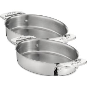 All-Clad Specialty Stainless Steel Oval Bakeware Set 2 Piece Induction Pots and Pans Silver(Normal)