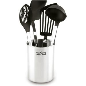All-Clad Specialty Stainless Steel with Nylon Head Kitchen Gadgets 4 Piece Tool Set with Caddy Kitchen Tools, Kitchen Hacks Silver(Stainless Steel)