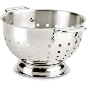 All-Clad Tools and Accessories Stainless Steel Colander 3 Quart Strainer, Pasta Strainer with Handle, Pots and Pans Silver(3-Quart)