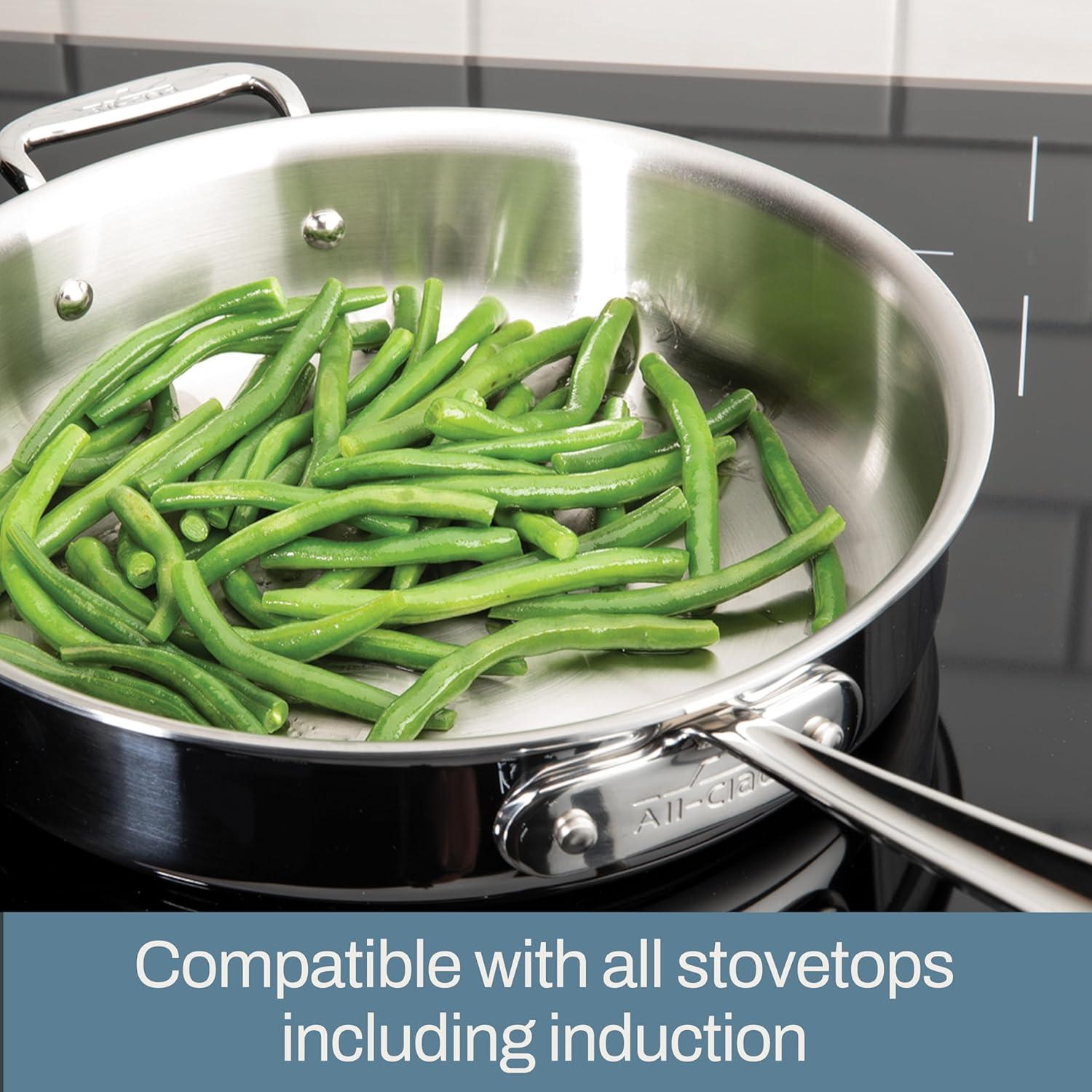 image:imageAllClad D5 5Ply Brushed Stainless Steel Fry Pan With Lid 14 Inch Compatible With Any Stovetop Including Induction Oven Broiler Safe 600F Pots and Pans Frying Pan Skillet Cookware Silver14Inch W Lid
