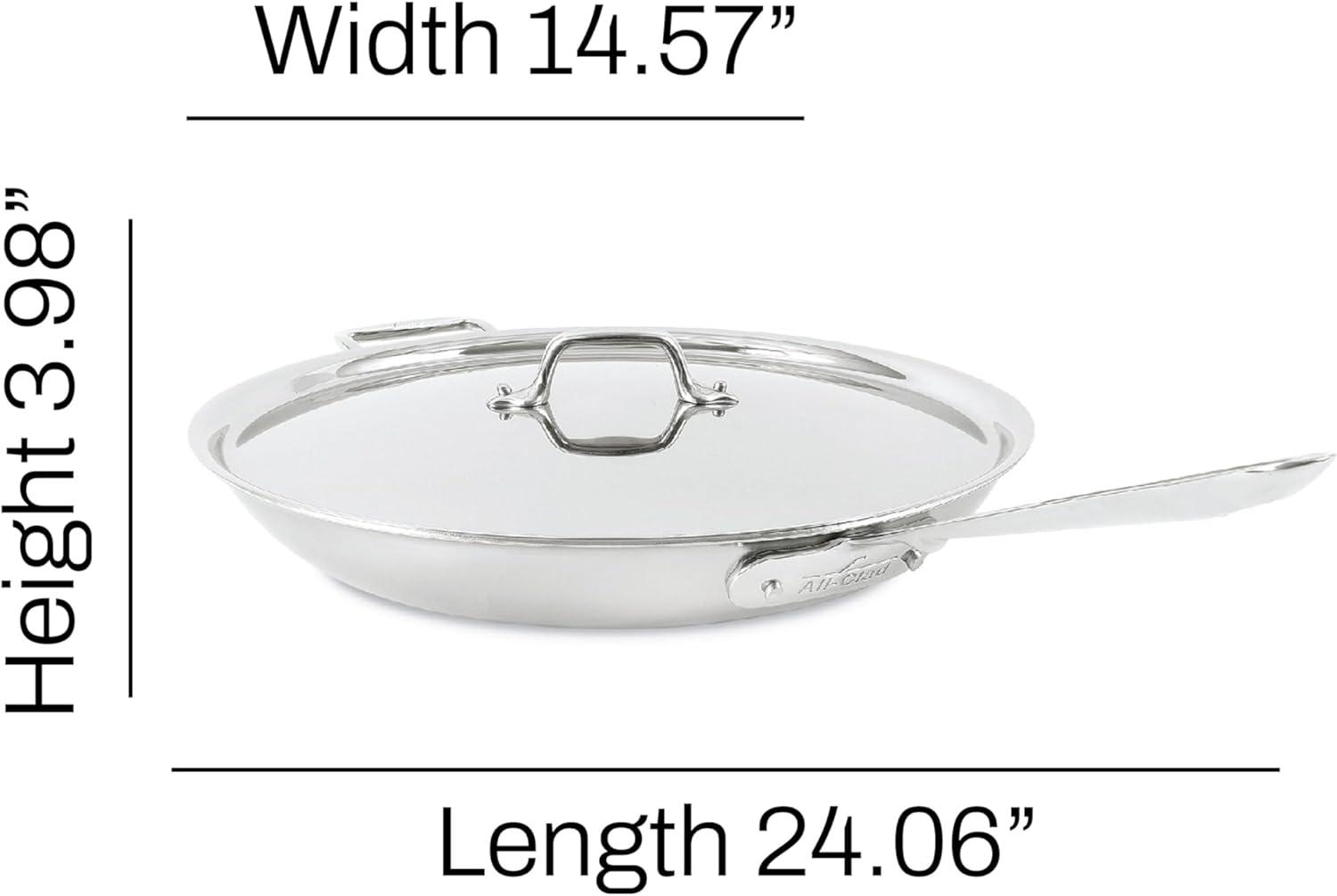 image:imageAllClad D5 5Ply Brushed Stainless Steel Fry Pan With Lid 14 Inch Compatible With Any Stovetop Including Induction Oven Broiler Safe 600F Pots and Pans Frying Pan Skillet Cookware Silver14Inch W Lid