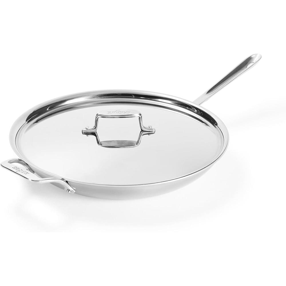 image:imageAllClad D5 5Ply Brushed Stainless Steel Fry Pan With Lid 14 Inch Compatible With Any Stovetop Including Induction Oven Broiler Safe 600F Pots and Pans Frying Pan Skillet Cookware Silver14Inch W Lid