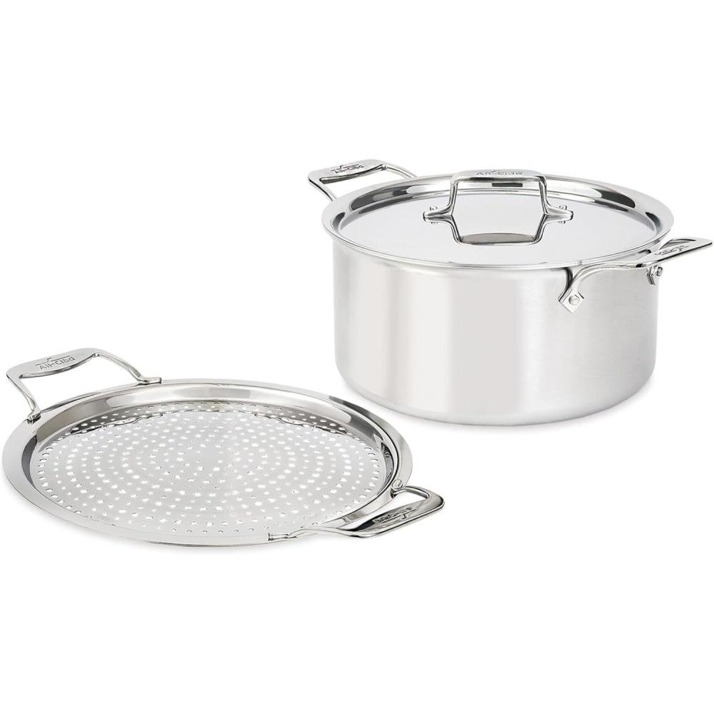 image:imageAllClad D5 5Ply Brushed Stainless Steel Sauteuse with lid and Strain amp Splatter Guard 4Quart Induction Oven amp broiler safe up to 600F Cookware Kitchen Essential Pots and Pans Silver8Quart Stockpot