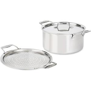 All-Clad D5 5-Ply Brushed Stainless Steel Sauteuse with lid and Strain & Splatter Guard, 4-Quart, Induction, Oven & broiler safe up to 600°F, Cookware, Kitchen Essential, Pots and Pans, Silver(8-Quart Stockpot)