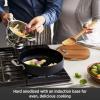 All-Clad HA1 Hard Anodized Nonstick Sauteuse Pan with Acacia Trivet and Spoon 4 Piece, 4 Quart Induction Oven Broiler Safe 500F, Lid Safe 350F Pots and Pans, Cookware Black(4 Quarts)