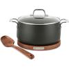 All-Clad HA1 Hard Anodized Nonstick Sauteuse Pan with Acacia Trivet and Spoon 4 Piece, 4 Quart Induction Oven Broiler Safe 500F, Lid Safe 350F Pots and Pans, Cookware Black(6 Quarts)