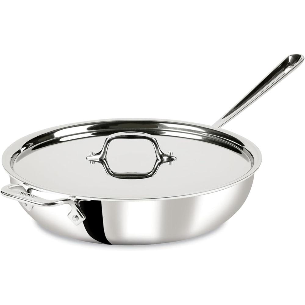 image:imageAllClad D3 3Ply Stainless Steel Large Weeknight Fry Pan with Lid 4 Quart Induction Oven Broiler Safe 600F Fast and Even Heat Pots and Pans Cooking Frying Pan Skillet Kitchen Cookware SilverSilver