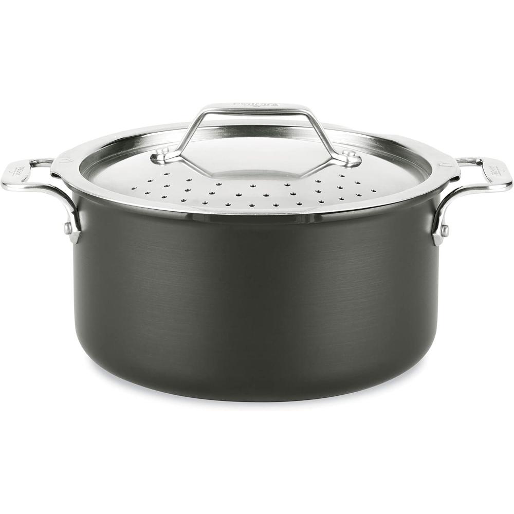 image:imageAllClad HA1 Hard Anodized Nonstick Stockpot MultiPot with Strainer 6 Quart Oven Broiler Safe 500F Strainer Pasta Strainer with Handle Pots and Pans Black