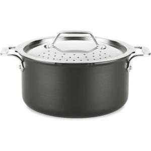All-Clad HA1 Hard Anodized Nonstick Stockpot, Multi-Pot with Strainer 6 Quart Oven Broiler Safe 500F Strainer, Pasta Strainer with Handle, Pots and Pans Black