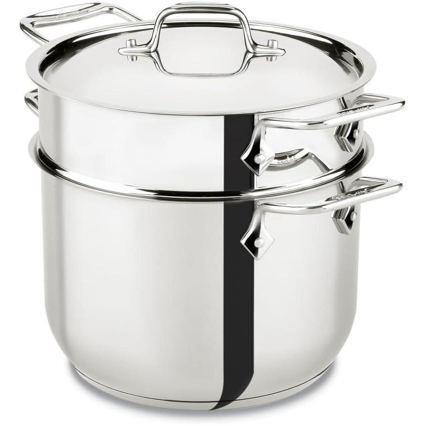 image:imageAllClad Specialty Stainless Steel Stockpot MultiPot with Strainer 3 Piece 6 Quart Induction Oven Broiler Safe 500F Strainer Pasta Strainer with Handle Pots and Pans SilverSilver