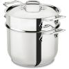 All-Clad Specialty Stainless Steel Stockpot, Multi-Pot with Strainer 3 Piece, 6 Quart Induction Oven Broiler Safe 500F Strainer, Pasta Strainer with Handle, Pots and Pans Silver(Silver)