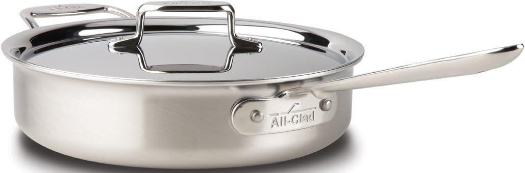 image:imageAllClad BD55404 D5 Brushed 1810 Stainless Steel 5Ply Bonded Dishwasher Safe Saute Pan with Lid Cookware 4Quart SilverSilver