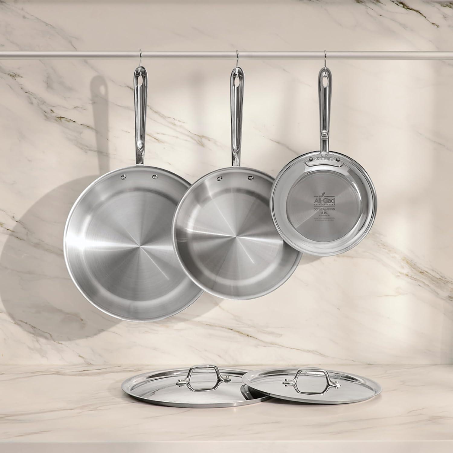 image:imageAllClad D3 Stainless Steel 5 Piece Frypan Set Made in USA Includes 8 10 and 12 Frying Pans With Lid Professional Grade Oven Safe amp Induction Compatible
