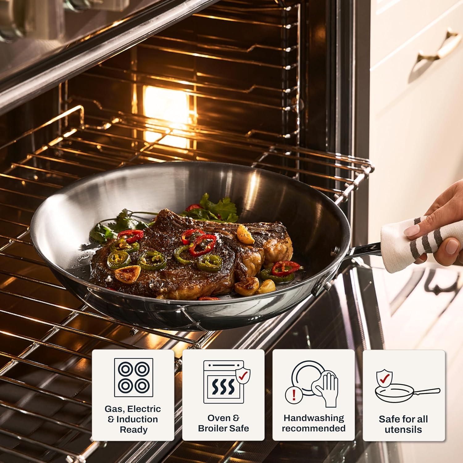 image:imageAllClad D3 Stainless Steel 5 Piece Frypan Set Made in USA Includes 8 10 and 12 Frying Pans With Lid Professional Grade Oven Safe amp Induction Compatible