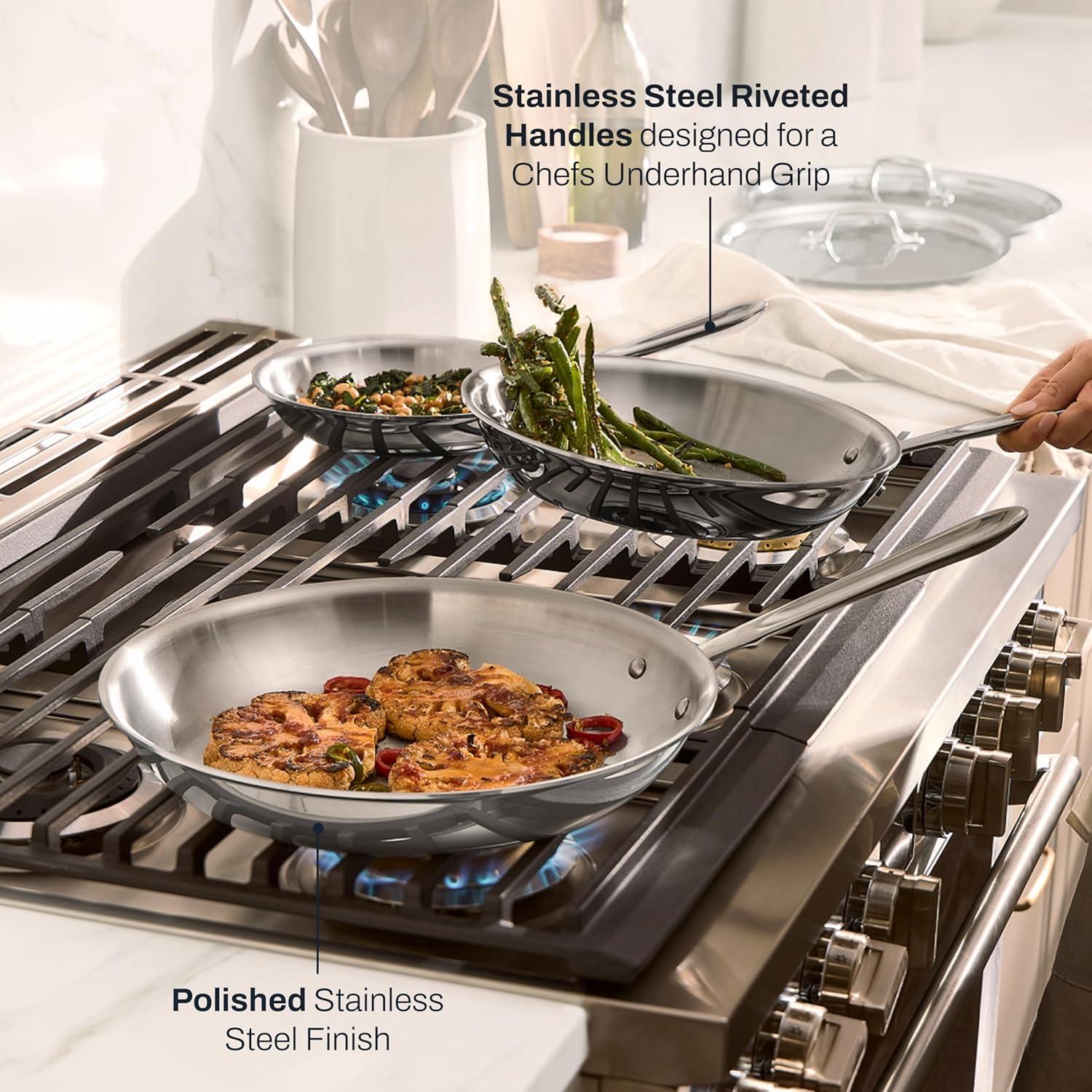 image:imageAllClad D3 Stainless Steel 5 Piece Frypan Set Made in USA Includes 8 10 and 12 Frying Pans With Lid Professional Grade Oven Safe amp Induction Compatible
