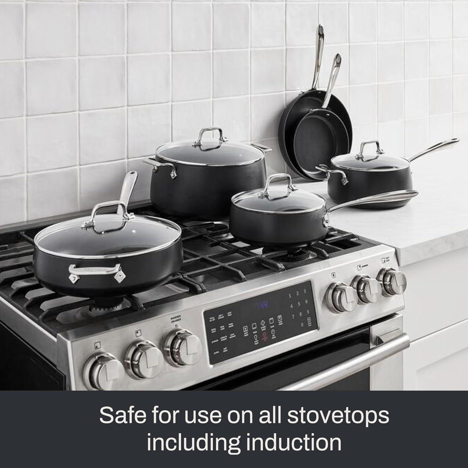image:imageAllClad HA1 Expert Hard Anodized Nonstick Cookware Set 10 Piece Pots Frying Pans DishwasherSafe OvenSafe Up to 500F Compatible with All Stovetops Gas Electric amp Induction Black13 Piece Set