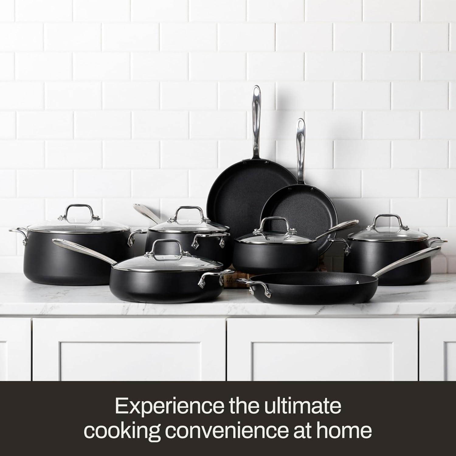 image:imageAllClad HA1 Expert Hard Anodized Nonstick Cookware Set 10 Piece Pots Frying Pans DishwasherSafe OvenSafe Up to 500F Compatible with All Stovetops Gas Electric amp Induction Black7 Piece Cookware Set