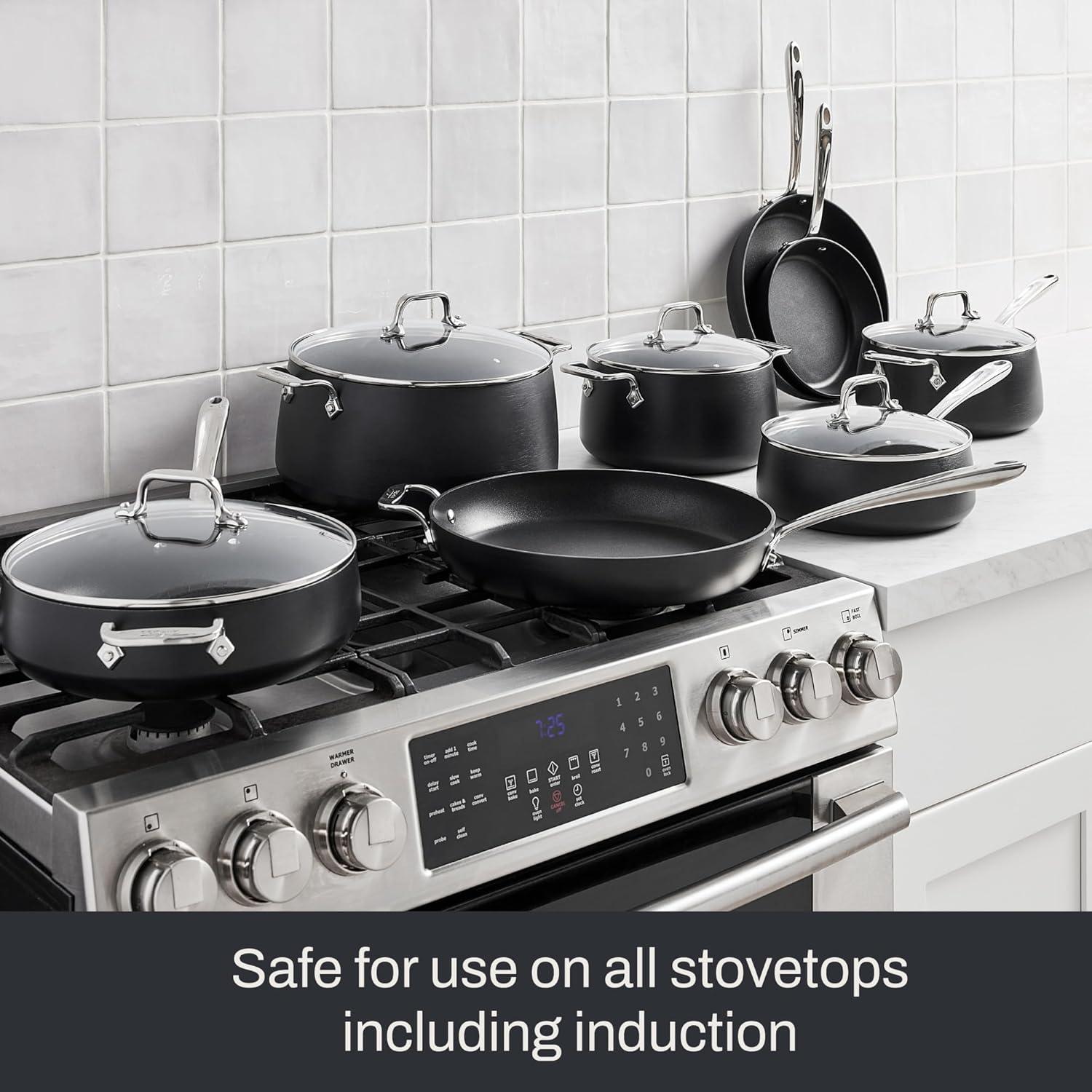 image:imageAllClad HA1 Expert Hard Anodized Nonstick Cookware Set 10 Piece Pots Frying Pans DishwasherSafe OvenSafe Up to 500F Compatible with All Stovetops Gas Electric amp Induction Black10 Piece Set