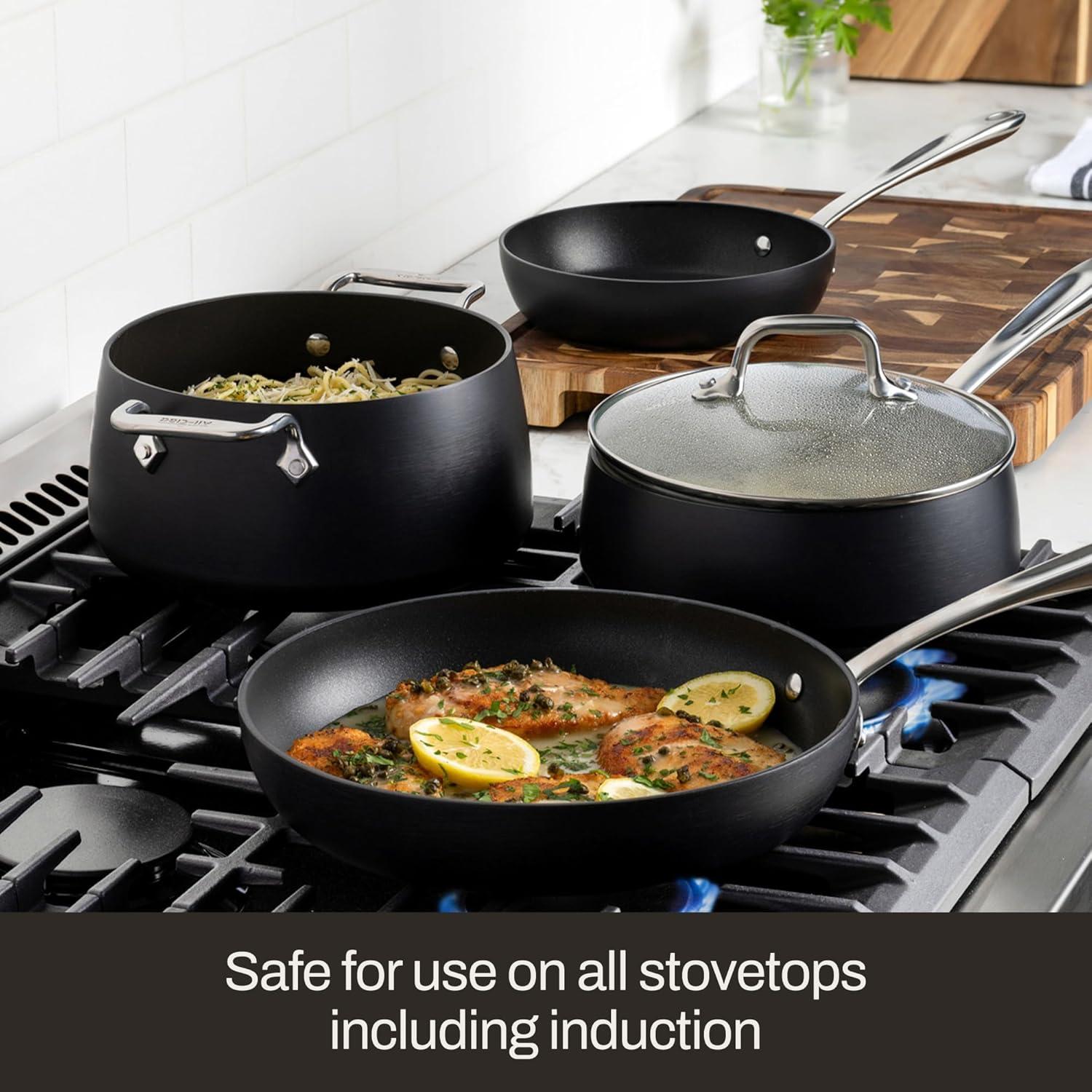 image:imageAllClad HA1 Expert Hard Anodized Nonstick Cookware Set 10 Piece Pots Frying Pans DishwasherSafe OvenSafe Up to 500F Compatible with All Stovetops Gas Electric amp Induction Black7 Piece Cookware Set