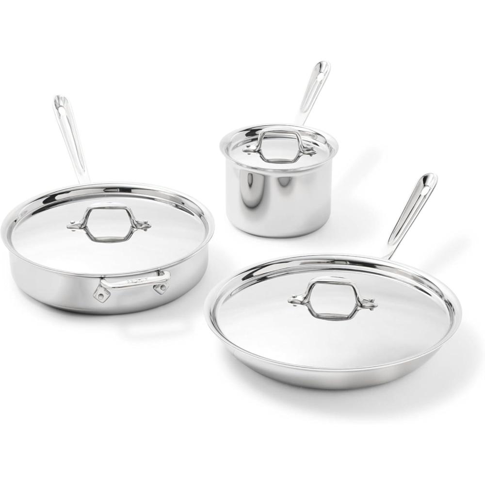 image:imageAllClad D3 Stainless Steel 6 Piece Cookware Set Made in USA Includes 12 Fry Pan 2 Qt Saucepan 4 Qt Sautpan Professional Grade Oven Safe amp Induction Compatible