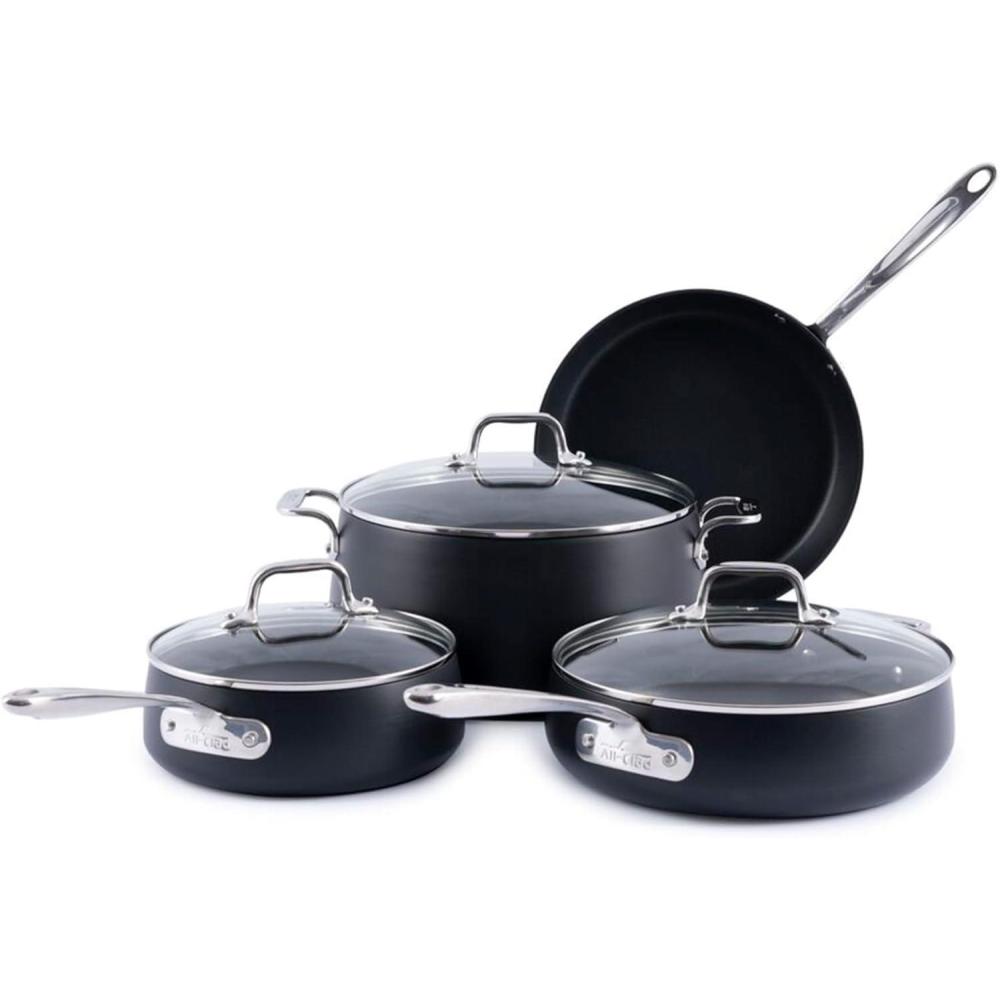 image:imageAllClad HA1 Expert Hard Anodized Nonstick Cookware Set 10 Piece Pots Frying Pans DishwasherSafe OvenSafe Up to 500F Compatible with All Stovetops Gas Electric amp Induction Black7 Piece Cookware Set
