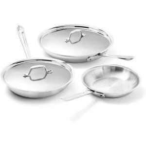 All-Clad D3® Stainless Steel 5 Piece Frypan Set- Made in USA- Includes 8″, 10″ and 12″ Frying Pans With Lid – Professional Grade -Oven Safe & Induction Compatible