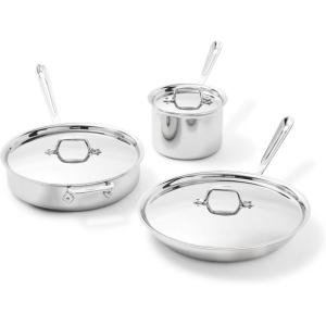 All-Clad D3® Stainless Steel 6 Piece Cookware Set- Made in USA- Includes 12″ Fry Pan, 2 Qt Saucepan, 4 Qt Sautépan, Professional Grade -Oven Safe & Induction Compatible