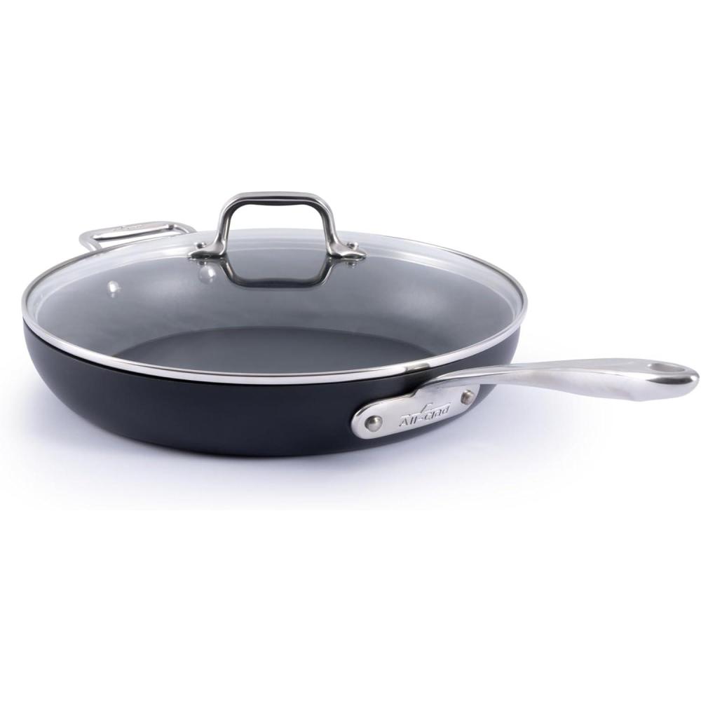 image:imageAllClad HA1 Expert Hard Anodized Nonstick Fry Pan 2 Piece Set 8 amp 10 Induction Oven Safe 500F Kitchen Frying Pans Skillets Ergonomic Handle Premium Cookware Dishwasher Safe Black12 inch Nonstick Fry Pan with Lid