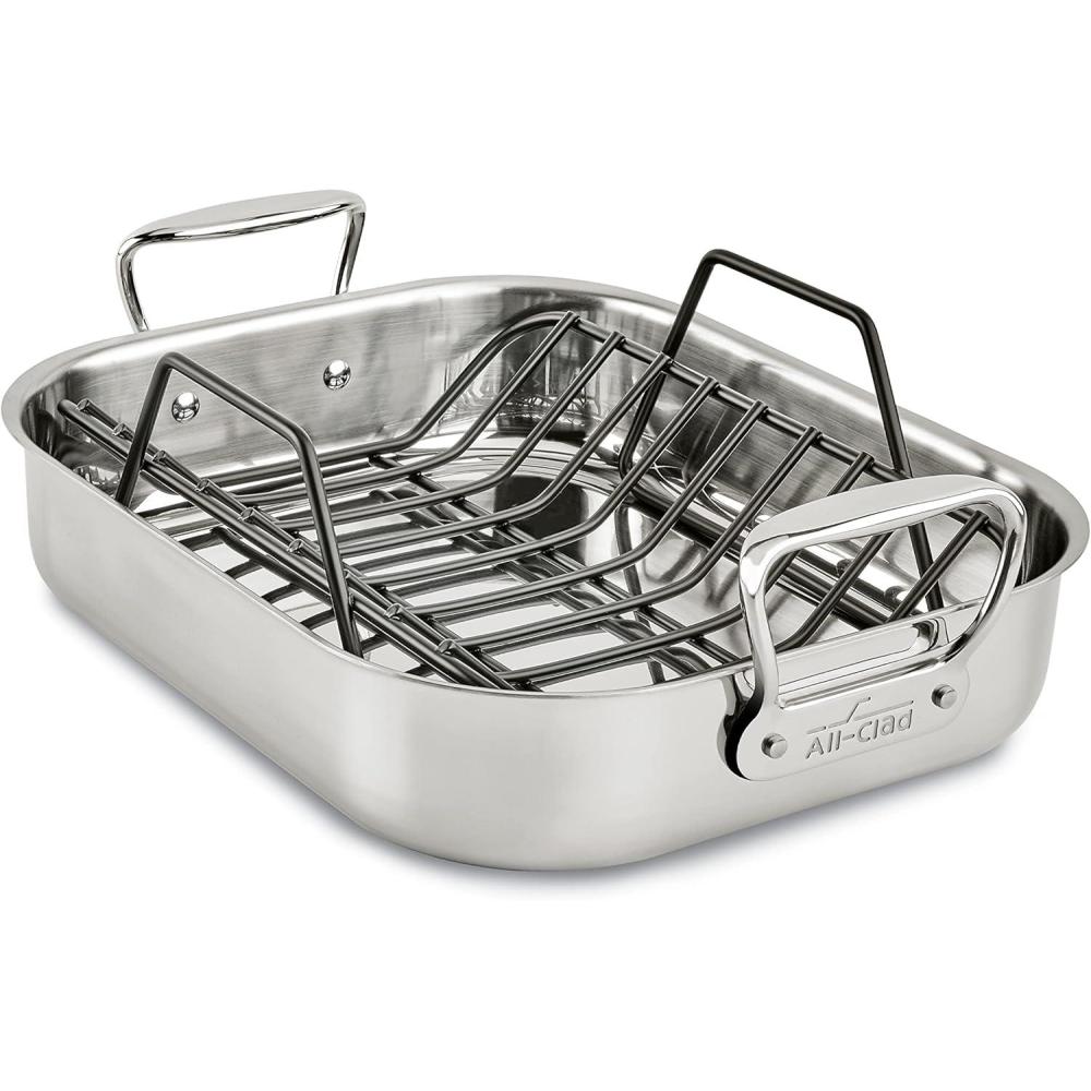 image:imageAllClad Specialty Stainless Steel Roaster with Nonstick Rack 11x14 Inch Oven Broiler Safe 500F Roaster Pan Pots and Pans Cookware Silver11x14 in